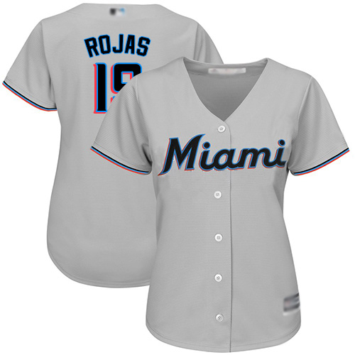 Marlins #19 Miguel Rojas Grey Road Women's Stitched MLB Jersey